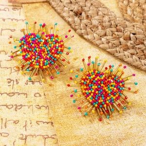 Multi Beaded Heart Stud Earrings (J15)